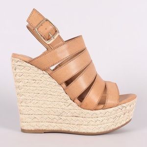 Strappy Tan Espadrille Slingback Wedges